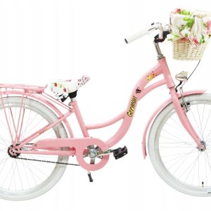 PIĘKNY RÓŻOWY ROWER MIEJSKI DZIEWCZĘCY 24 " CALE dla dziewczynki 1-BIEGOWY